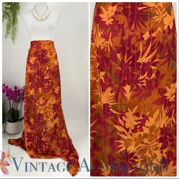 Red/Orange/Khaki Tropical Floral SARONG Pareo  Beach Wrap Skirt Summer Scarf - Picture 4 of 4